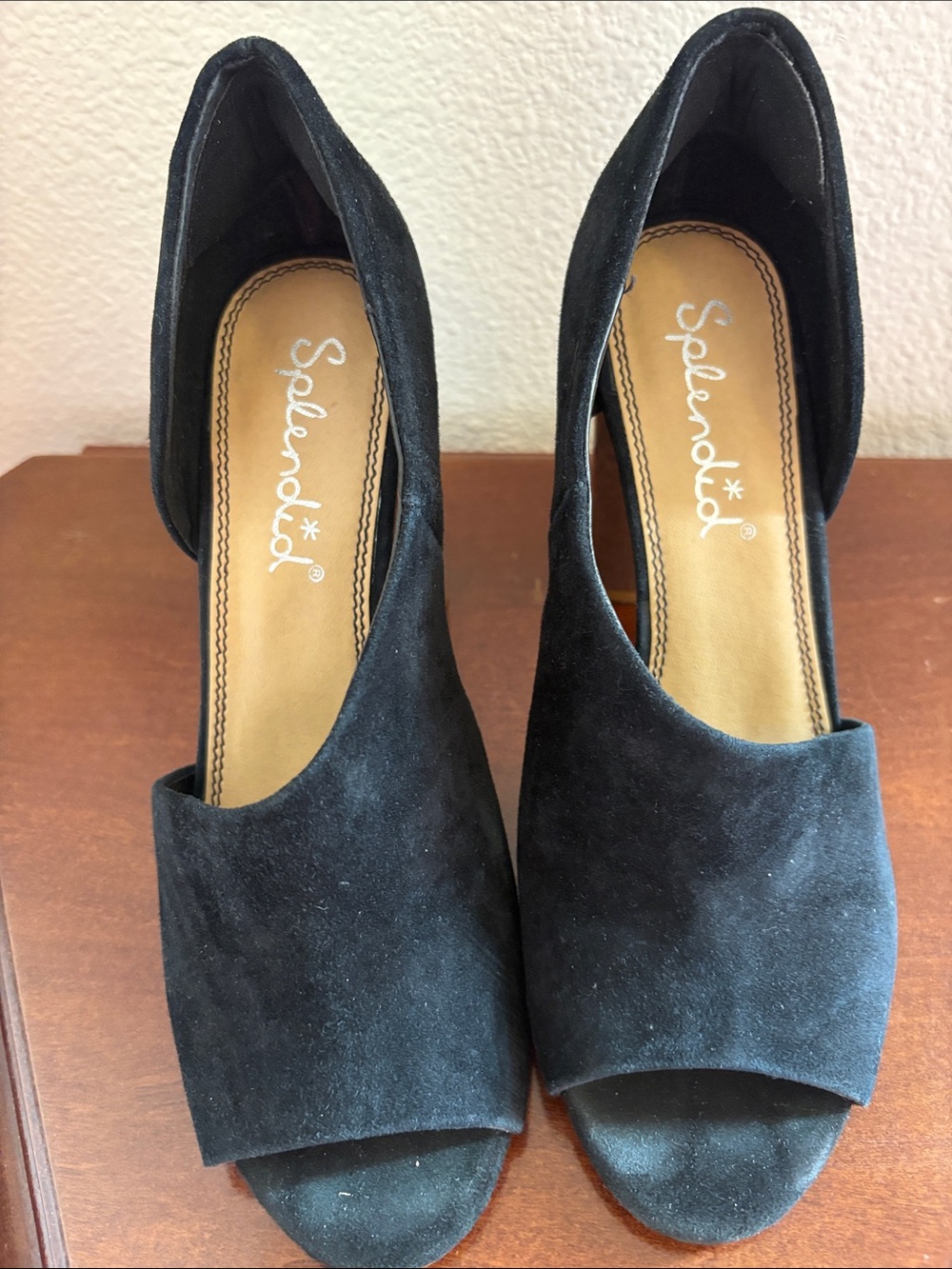 Splendid Black Suede Open D'Orsay Peep-Toe Heels